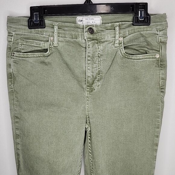 Free People Jeans Womens 29 Mid Rise Skinny Distressed w Pockets Green - Picture 2 of 7